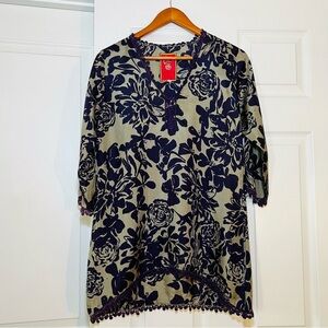 Johnny Was 100% Silk 3/4 Sleeve Tunic Top